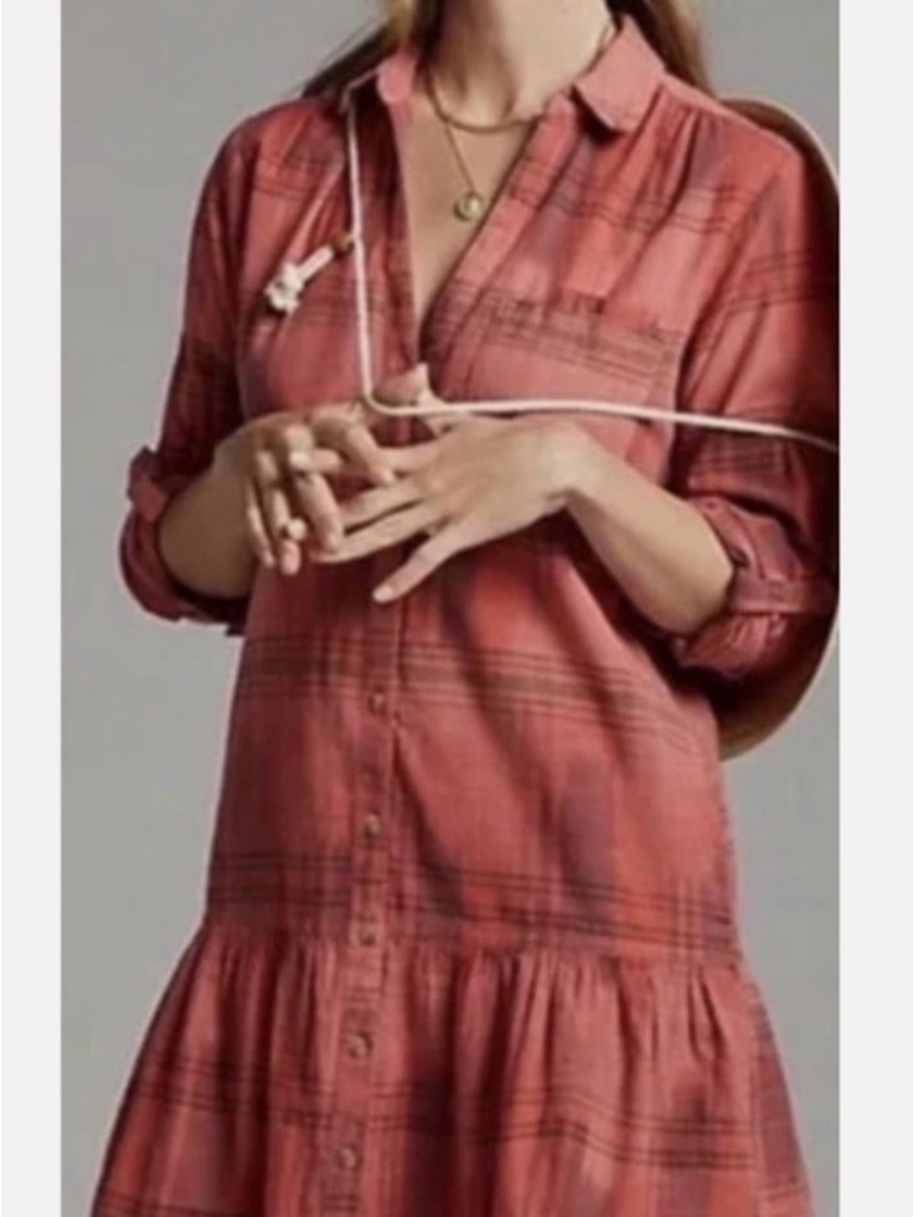 Pilcro from Anthropologie - Plaid Button-Front Coral & Purple Drop Waist Dress